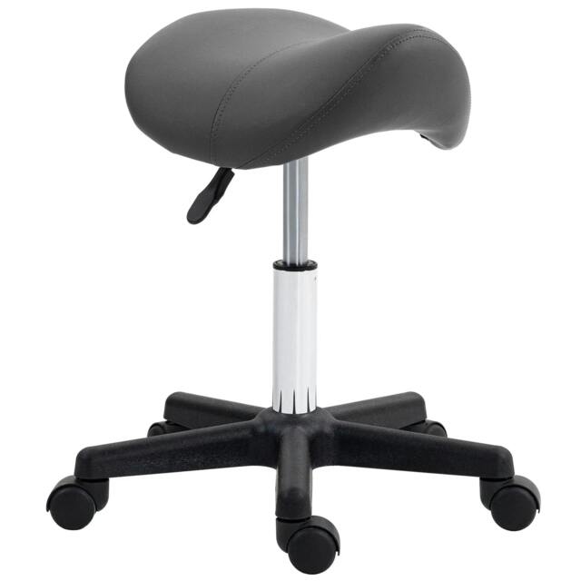 Rackhams Saddle Stool, PU Leather Adjustable Rolling Salon Chair with Steel Frame for Massage, Spa, Beauty and Tattoo, Grey