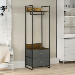 Rackhams Industrial Hall Tree Coat Rack With 2 Fabric Drawers Brown - thumbnail 3