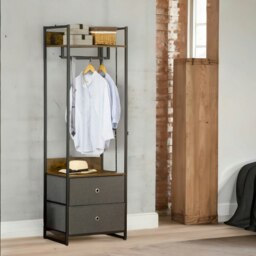 Rackhams Industrial Hall Tree Coat Rack With 2 Fabric Drawers Brown - thumbnail 1