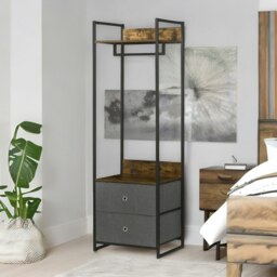 Rackhams Industrial Hall Tree Coat Rack With 2 Fabric Drawers Brown - thumbnail 2
