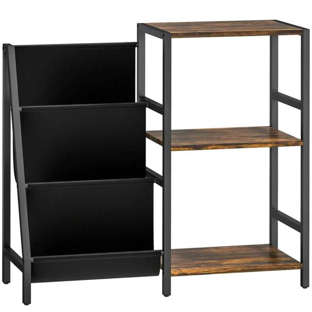 Rackhams 3-Tier Record Player Stand, End Table for Living Room, Bedroom - Rustic Brown