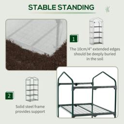 Rackhams 4 Tier Mini Greenhouse, Portable Compact Green House with Steel Frame, PE Cover, Roll-up Door, 70 x 50 x 160 cm, White - thumbnail 3