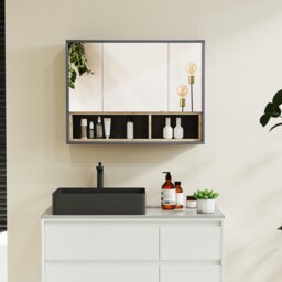 Rackhams Bathroom Cabinet Wall Mounted Mirror Storage with Shelves Grey - Grey - thumbnail 1