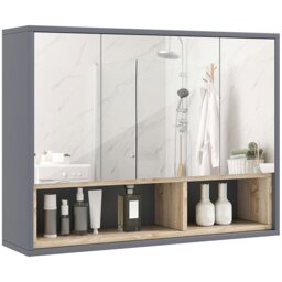 Rackhams Bathroom Cabinet Wall Mounted Mirror Storage with Shelves Grey - Grey - thumbnail 2