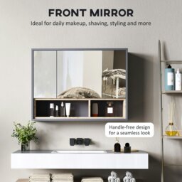 Rackhams Bathroom Cabinet Wall Mounted Mirror Storage with Shelves Grey - Grey - thumbnail 4