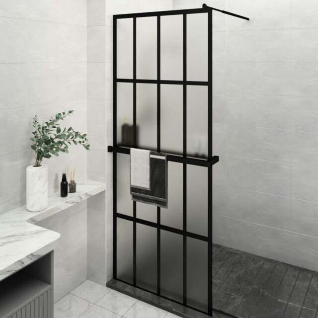 Rackhams Walk-in Shower Wall with Shelf Black 80x195 cm ESG Glass&Aluminium