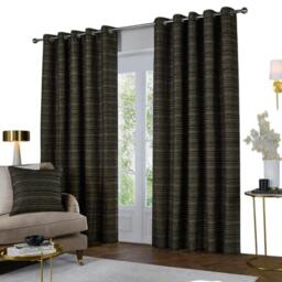 Rackhams Jupiter Chenille Eyelet Curtains - Black/Gold - 168cm x 183cm - Black/Gold - 100% Polyester