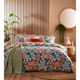 Rackhams Cypressa Floral Duvet Cover Set - Jade - King - Jade - 50% Cotton/50% Polyester