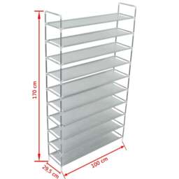 Rackhams Shoe Rack with 10 Shelves Metal and Non-woven Fabric Silver - thumbnail 6