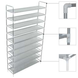 Rackhams Shoe Rack with 10 Shelves Metal and Non-woven Fabric Silver - thumbnail 1