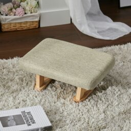 Rackhams Khaki Linen Upholstered Footstool with Wooden Legs - Khaki - thumbnail 2