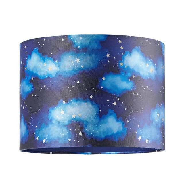 Rackhams Modern Navy Blue Childrens Lamp Shade with Bright Gold Stars and White Clouds - image 1
