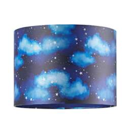 Rackhams Modern Navy Blue Childrens Lamp Shade with Bright Gold Stars and White Clouds - thumbnail 1
