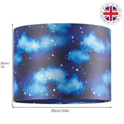 Rackhams Modern Navy Blue Childrens Lamp Shade with Bright Gold Stars and White Clouds - thumbnail 6
