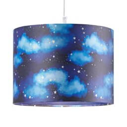 Rackhams Modern Navy Blue Childrens Lamp Shade with Bright Gold Stars and White Clouds - thumbnail 2