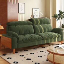 Rackhams Rodríguez Two Seater, Three Seater, Four Seater Corduroy Sofa, Green, Ash Wood - 330cm - thumbnail 1