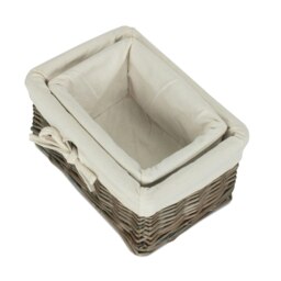 Rackhams Set of 2 Antique Wash Finish Cotton Lined Willow Basket - thumbnail 3