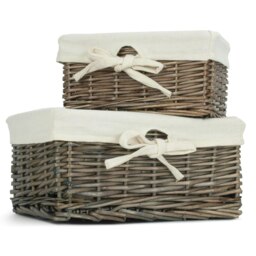Rackhams Set of 2 Antique Wash Finish Cotton Lined Willow Basket - thumbnail 2