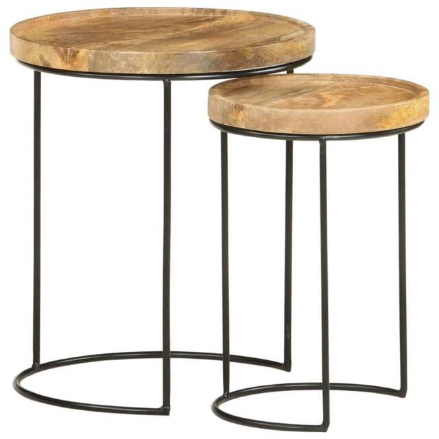 Rackhams 2 Piece Coffee Table Set Solid Mango Wood and Steel