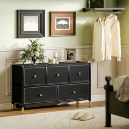 Rackhams Fabric Chest of Drawers with PU Leather Surface, for Bedroom - thumbnail 1