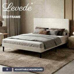 Rackhams Double Bed Frame with Upholstered Headboard Velvet Foam White Fabric - thumbnail 2