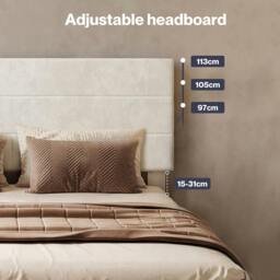 Rackhams Double Bed Frame with Upholstered Headboard Velvet Foam White Fabric - thumbnail 4