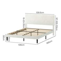 Rackhams Double Bed Frame with Upholstered Headboard Velvet Foam White Fabric - thumbnail 3