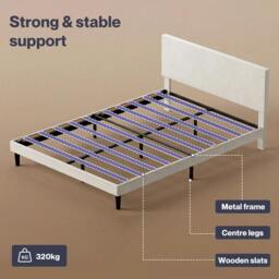 Rackhams Double Bed Frame with Upholstered Headboard Velvet Foam White Fabric - thumbnail 5