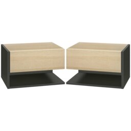 Rackhams Floating Bedside Table Set of 2, Wall Mounted Bedside Cabinet with Drawer & Open Shelf, Modern Nightstand for Bedroom - Oak Tone - Oak - thumbnail 2