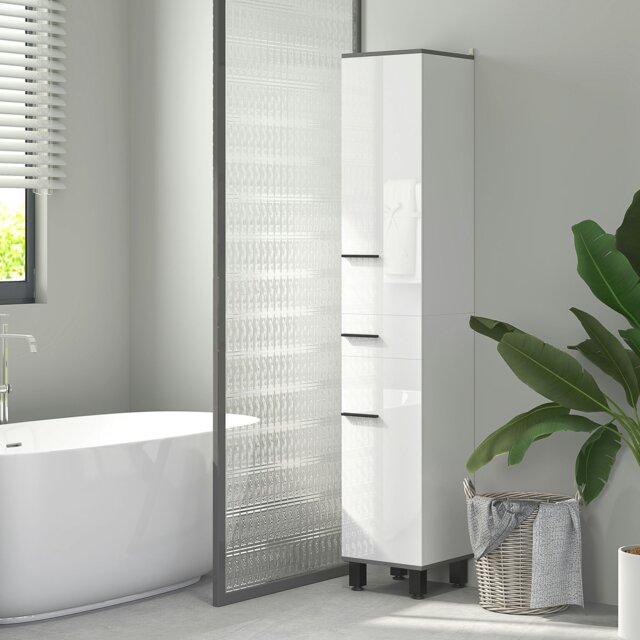 Rackhams Bathroom Cabinet with Adjustable Shelves, Double Doors and Drawer - White - image 1