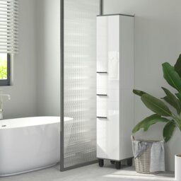 Rackhams Bathroom Cabinet with Adjustable Shelves, Double Doors and Drawer - White