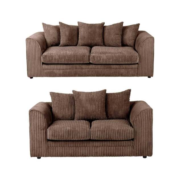 Rackhams Dylan Jumbo Cord 3+2 Seater Fabric Sofa in Chocolate - 3 Seater & 2 Seater Set - image 1