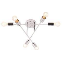 Rackhams Industrial Designer Styled Polish Chrome Ceiling Light with Straight Metal Arms