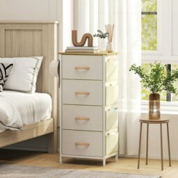Rackhams Fabric Chest of Drawers, 4 Drawer Dresser for Bedroom, Beige - Rustic Brown - 5 Fabric Drawers - thumbnail 3
