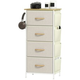 Rackhams Fabric Chest of Drawers, 4 Drawer Dresser for Bedroom, Beige - Rustic Brown - 5 Fabric Drawers - thumbnail 2