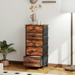 Rackhams Fabric Chest of Drawers, 4 Drawer Dresser for Bedroom, Beige - Rustic Brown - 5 Fabric Drawers - thumbnail 1