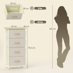 Rackhams Fabric Chest of Drawers, 4 Drawer Dresser for Bedroom, Beige - Rustic Brown - 5 Fabric Drawers - thumbnail 6