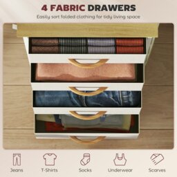 Rackhams Fabric Chest of Drawers, 4 Drawer Dresser for Bedroom, Beige - Rustic Brown - 5 Fabric Drawers - thumbnail 4