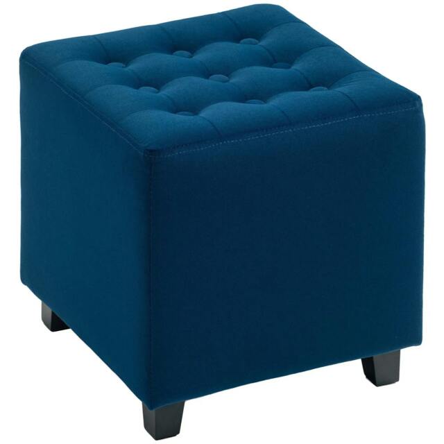 Rackhams Velvet-Feel Square Ottoman - Blue