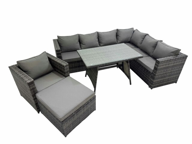 Rackhams Rattan garden furniture Patio Furniture Sets with Dining Table Big Stool Chair Dark Grey Mixed - image 1