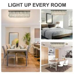Rackhams Modern Crystal Ceiling Light Square Crystal Chandelier for Living Room, Dining Room, Hall, E14 Base, Silver, 80 x 25 x 23cm - thumbnail 5