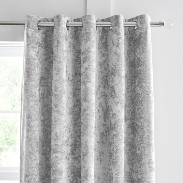 Rackhams Crushed Velvet Lined Eyelet Curtains - 66x90 Inch - Silver Grey - image 1