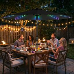 Rackhams 3 m Garden Parasol Umbrella with LED Lights, Patio Umbrella - Beige - 295 x 295 x 245 cm - thumbnail 6