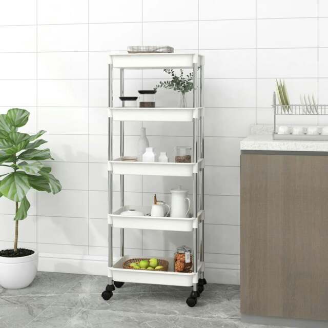 Rackhams 5-Tier Kitchen Trolley White 42x29x128 cm Iron and ABS