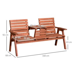 Rackhams Convertable 3-Seater Wood Bench Table Garden w/ Armrests Orange - thumbnail 3