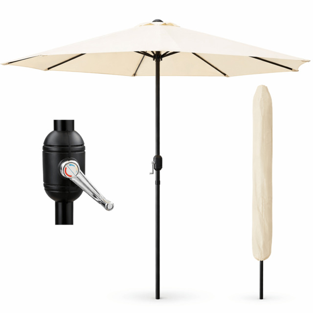 Rackhams Garden Parasol Table Umbrella 2.7M with Crank Handle UV40 Protection Free Protection Cover Robust Steel Cream - image 1