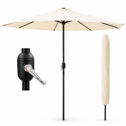 Rackhams Garden Parasol Table Umbrella 2.7M with Crank Handle UV40 Protection Free Protection Cover Robust Steel Cream