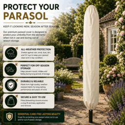 Rackhams Garden Parasol Table Umbrella 2.7M with Crank Handle UV40 Protection Free Protection Cover Robust Steel Cream - thumbnail 6