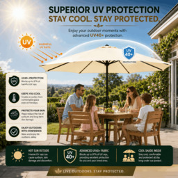 Rackhams Garden Parasol Table Umbrella 2.7M with Crank Handle UV40 Protection Free Protection Cover Robust Steel Cream - thumbnail 4