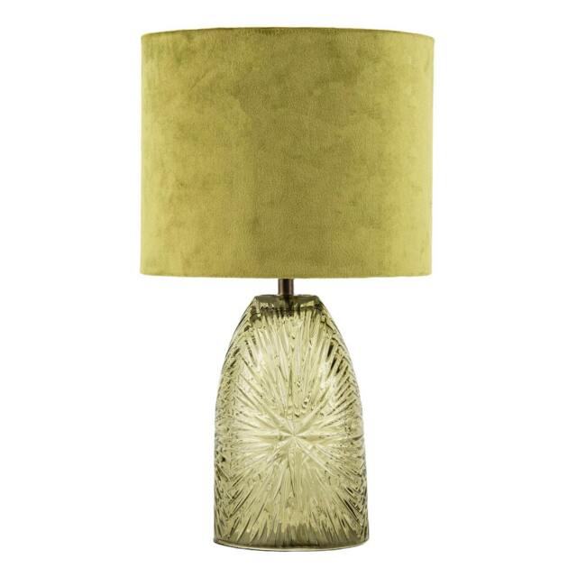 Rackhams Modern Table Lamp with Faceted Glass Base and Olive Green Velvet Shade - image 1
